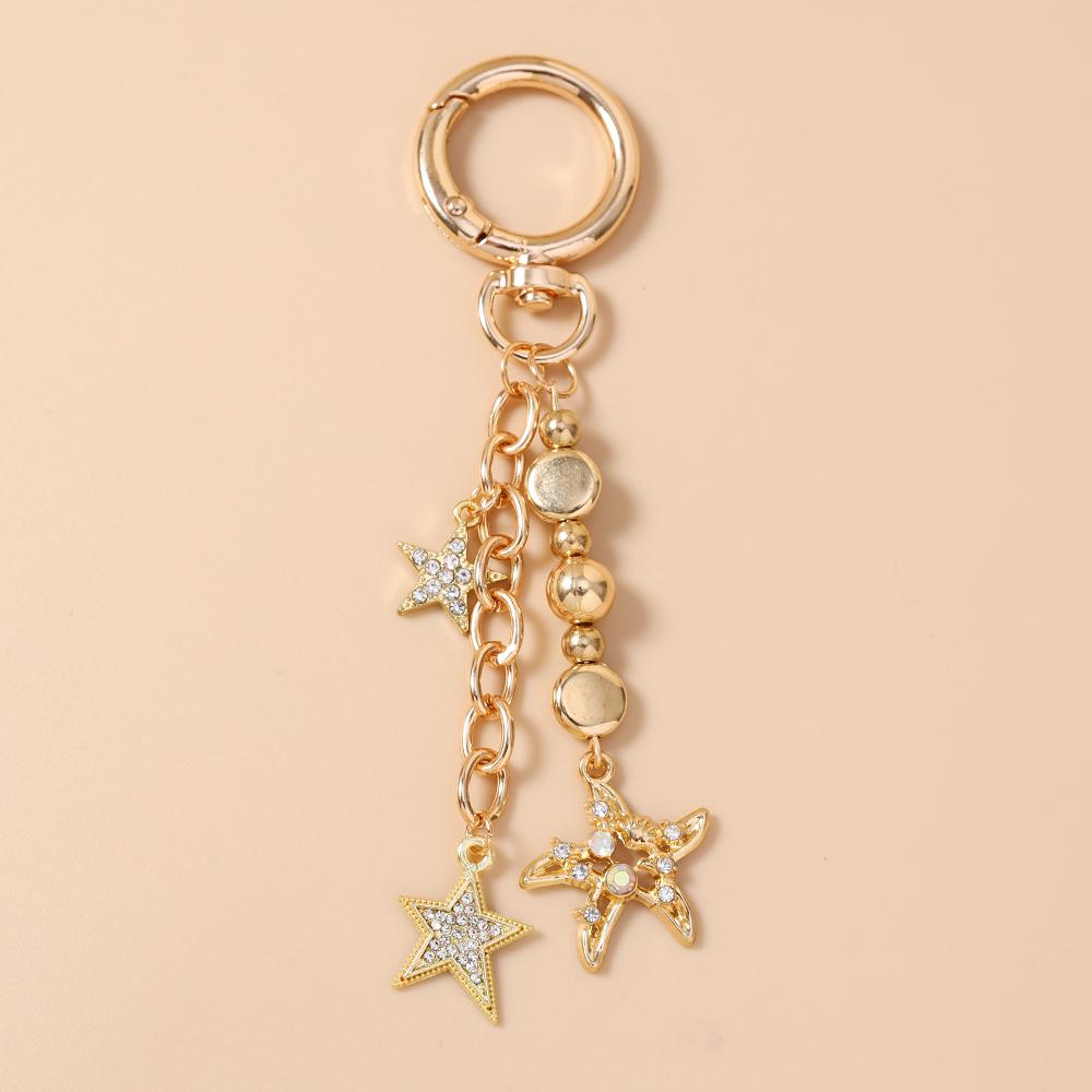 Cute Alloy Star Keychain Handmade Beaded Key Ring Pendants for Women Girls Handbag Decor DIY Key Chain Jewelry Gifts