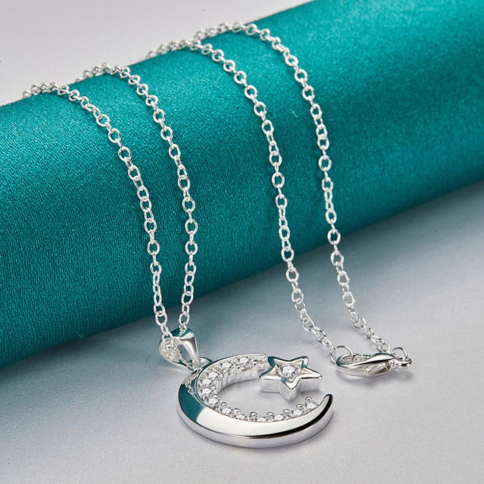 

URMYLADY Стерлингового Серебра 925 Луна Циркон Ожерелье Для Женщин Ювелирные Изделия Свадебные Очарования 45cm