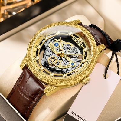 Men's Luxury Gear Hollow Decoration Dial Quartz Watch Stainless Steel Strap Waterproof Luminous Men's Watch Non Mechanical Watch