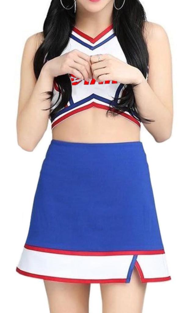 Lady Lazy Cheerleader Short Cute Uniform, Midriff-Baring, Sleeves, Miniskirt, (Small)