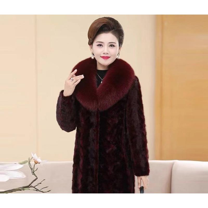 

Зимняя шуба из искусственного меха норки женская из искусственной кожи средней длины с воротником из искусственного лисьего меха куртка большого размера для женщин среднего и пожилого возраста 5XL 75kg-85kg фуксия