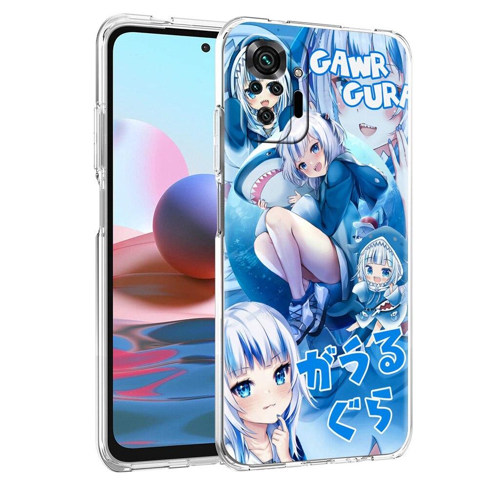 Etui na telefon dla Xiaomi Poco X3 NFC M3 F3 Redmi Note 9S 9 8 10 Pro 7 8T 9C 9A 8A K40 Przezroczyste etui Anime Gawr Gura Hololive rekin