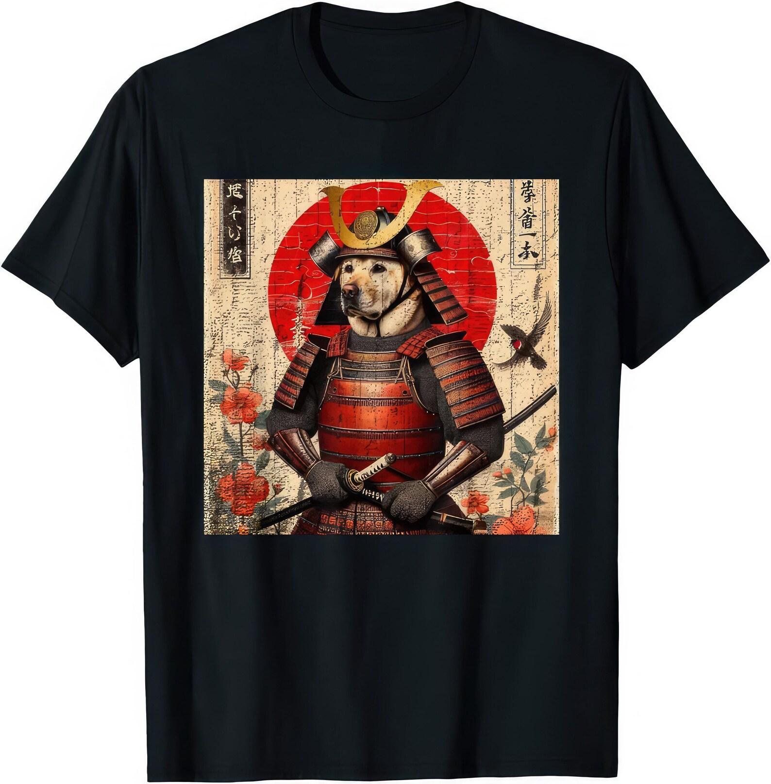 Samurai Labrador T shirt | Retro Japanese Dog Warrior Tee | Ninja Anime Style Shirt for Pet Lovers 4XL