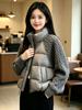 Short Stand-up Collar Cotton-padded Jacket Women's Knitted Splicing Sleeves Autumn and Winter Loose Cotton-padded Clothing Brick and Mortar Store Mult