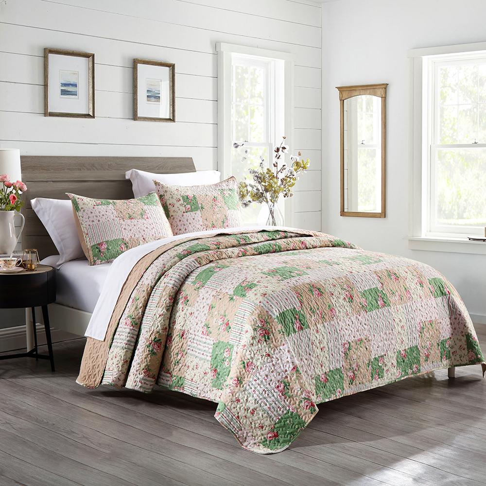 Texstead 3 Pieces Patchwork Gray All Season Bedspreads, Ultra Soft Floral Coverlet Bedding Set with Printed Pattern