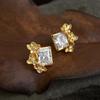 Blinking Original 18K Gold Geometric Zircon Flower Stud Earrings – Elegant Floral Cluster Design for Women.
