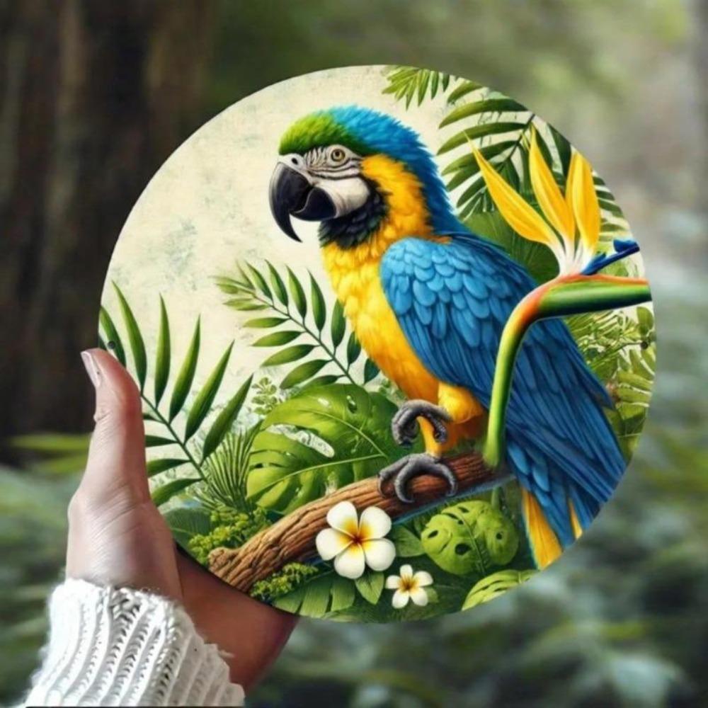 Iron Parrot Wall Art Blue Yellow Tropical Metal Sign for Cafe Bar Home Patio Gift