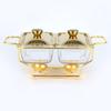 Chaffing Dish Golden Rectangular Three-Grid Glass Dining Stove Glass Heating Container Restaurant Buffet Stove