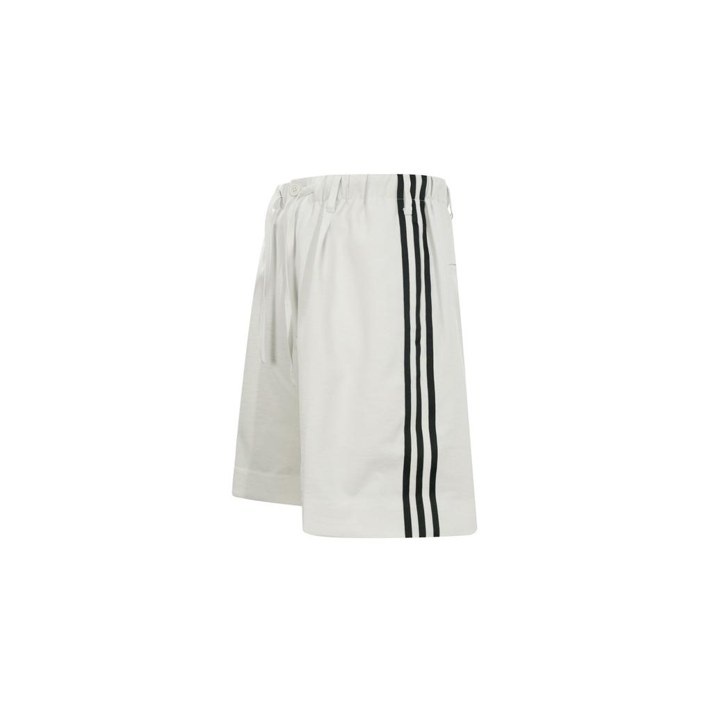 Y-3 Minimalist Mid-Rise Side Three Stripes Logo Print Straight-Leg Shorts Unisex Shorts Light-Gray IA1665