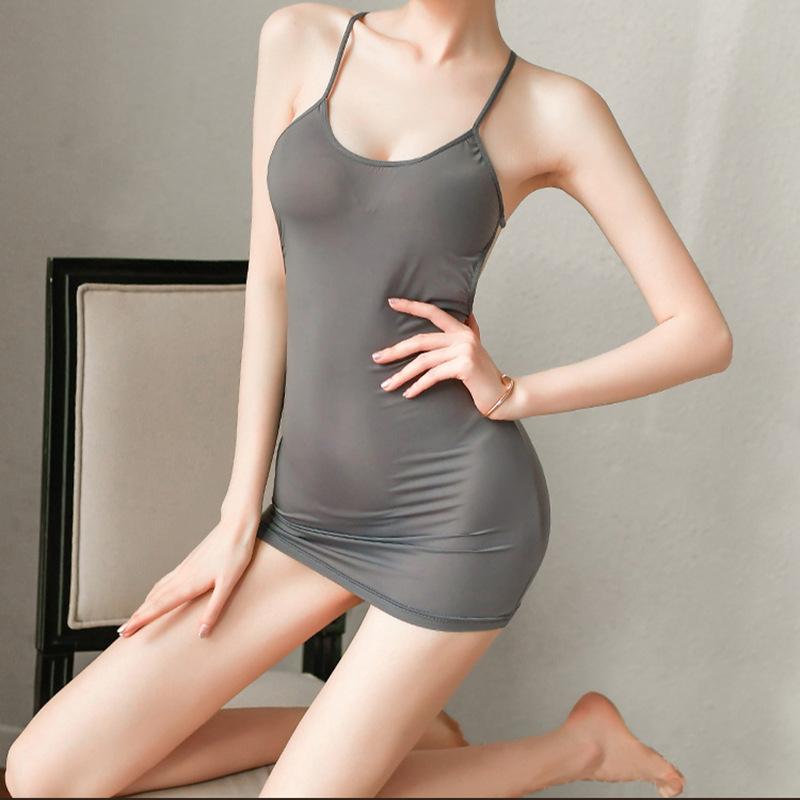Emotional fun sexy lingerie perspective backless ice silk passion suit tights pure hip skirt