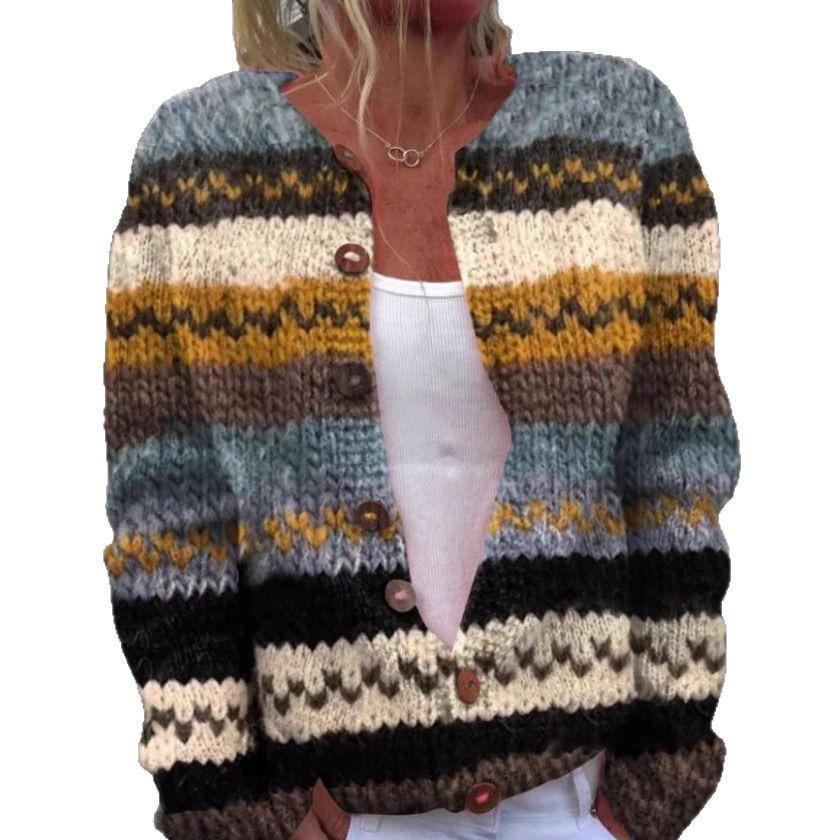 European Style 3 D Print Cardigan Knitted Jacket Spring and Fall Women 7 Sweater