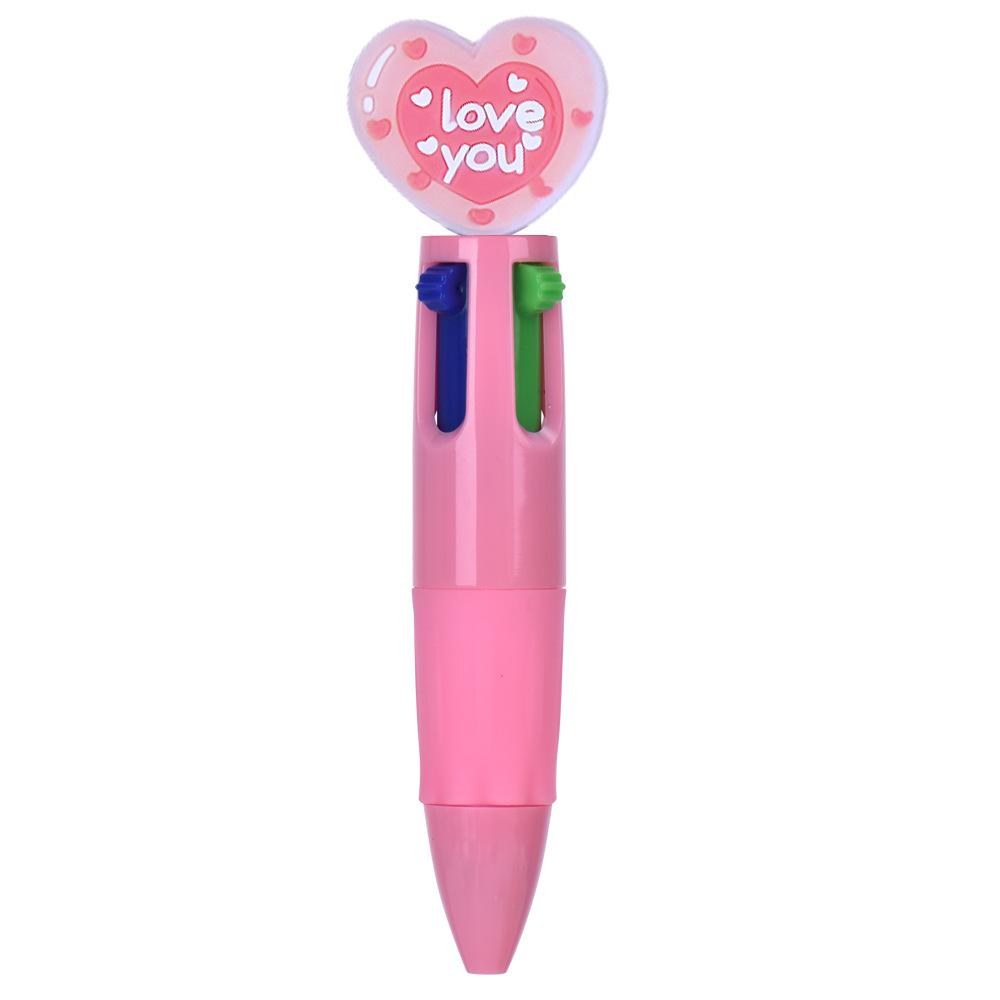 Four-color Ballpoint Pen Cute Cartoon Creative Valentine's Day Gift Multi-color Pen Heart-shaped Pressing Love Pen