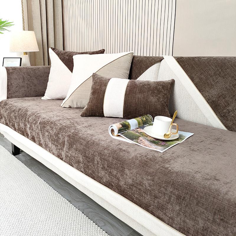 Modern Minimalist Sofa Cover Solid Color Sofa Mat Universal Living Room for Seasons Sofa Cover Chenille Anti-skid Cover Cloth
