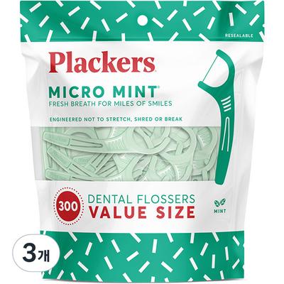 Flackers Micro Mint Dental Floss, 300 Pieces, 3 Pieces