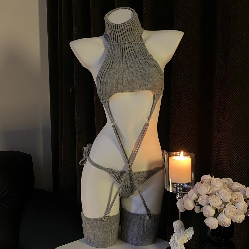 Internet celebrity pure desire backless sweater Spice girl retro turtleneck onesie erotic underwear COS two dimensions 9635