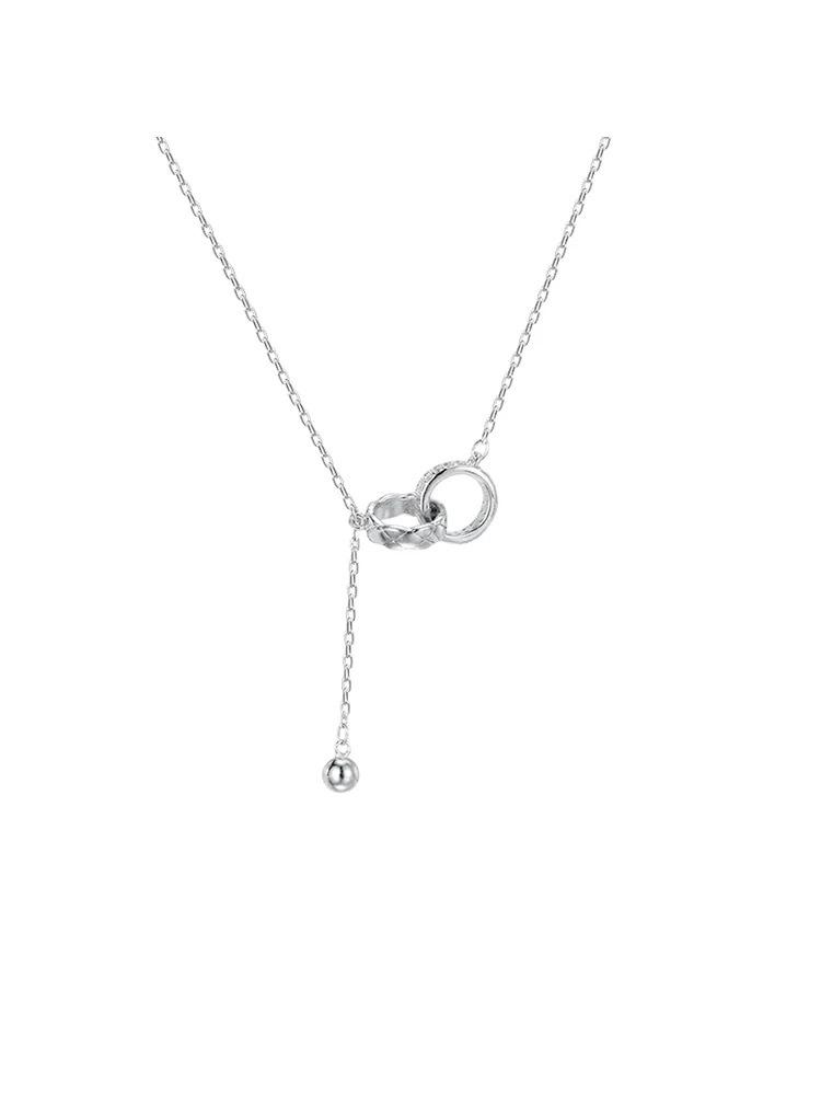 925 Sterling Silver Double Ring Geometric Pendant Necklace French Vintage Style for Women 925 silver белый