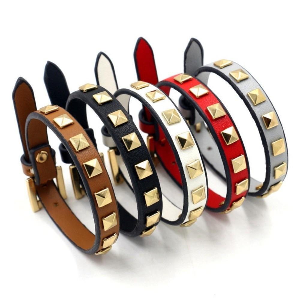 PU Leather Studded Bangle Square Rivets Leather Bracelets New Single Ring Bracelet Party Jewelry