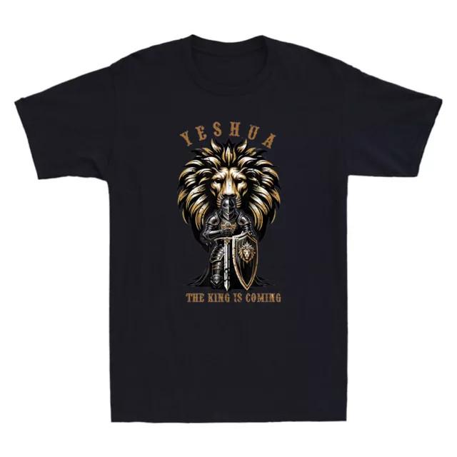 Yeshua The King Is Coming Lion With Warrior Jesus Christ Christian Cotton Tee XXXXL