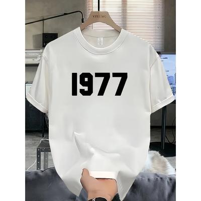 European Size Heavy   Trendy Brand Printed Short-sleeved T-shirt Men's Summer New Large-size Versatile Casual Top