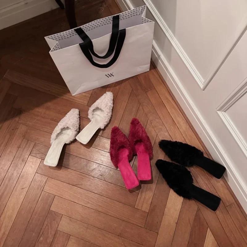 Fashion Women High Heels Shoes Suede Slippers 2025 New Trend Spring Fashion Party Sexy Pumps Casual Ladies Stilettos Sandals Fur Mujer