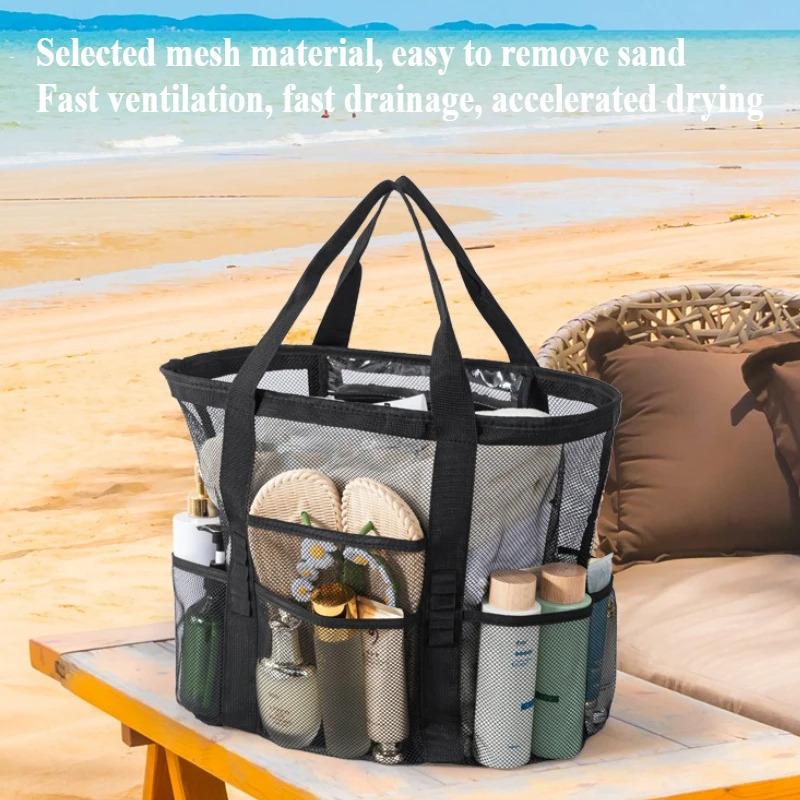 Large Capacity Mesh Beach Bag Multifunctional Travel Tote for Swimming Portable Single Shoulder Bag with Swimsuit Storage