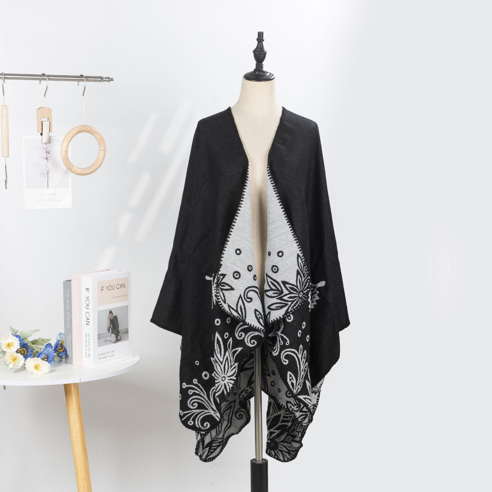 

Двусторонний плащ, шаль с этническим узором, одежда высокого класса, женская одежда, теплая шаль-куртка с обеих сторон 131*150CM чёрный