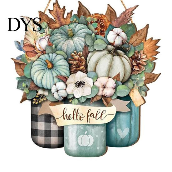 Rustic Thanksgiving Wall Hanging Fall Harvest Wooden Door Hanger, Pumpkin Sunflower Wood Welcome Sign, Seasonal Home Decoration Front Decor