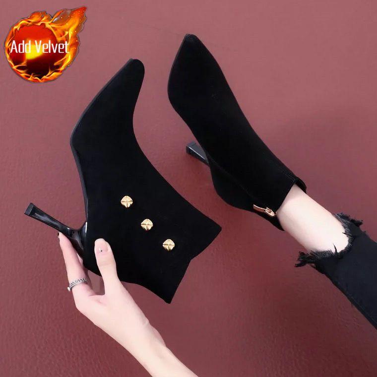 

Модные женские короткие ботинки на каблуке с флисовой подкладкой, осенне-зимние ботильоны до щиколотки для женщин, новинка в Y2k моде 2025, распродажа обуви 41