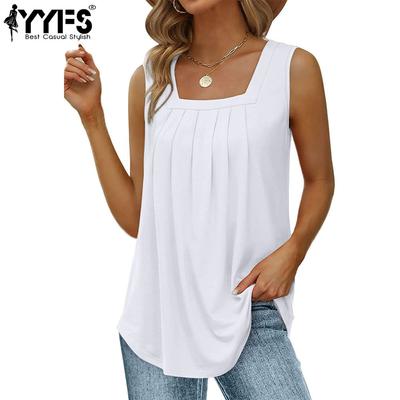 Women's Fashion Casual Solid Color Print Sleeveless Square Collar T-shirts and Tops