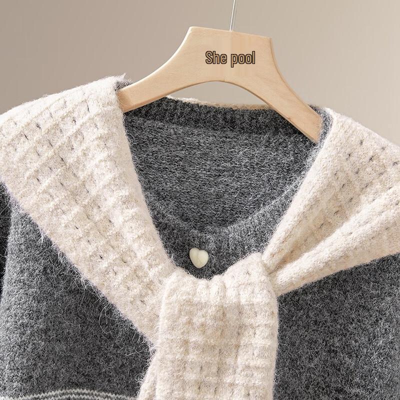 Women's Wool Blend Striped Knit Top with Heart Buttons