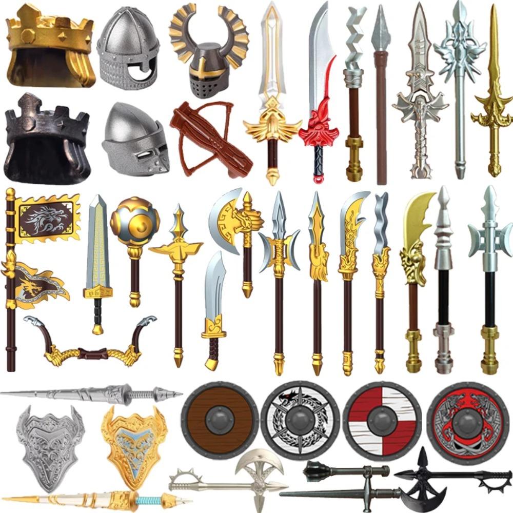 MOC Military Medieval Building Blocks Accessories Soldier Figures Bicolor Weapons Crossbow Sword helmet Tomahawk Toy Gift X006