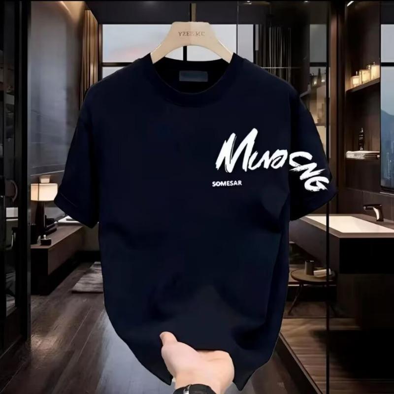 Casual Mens Letter Printed Crew Neck Short Sleeve Slim Fit T Shirt S чёрный