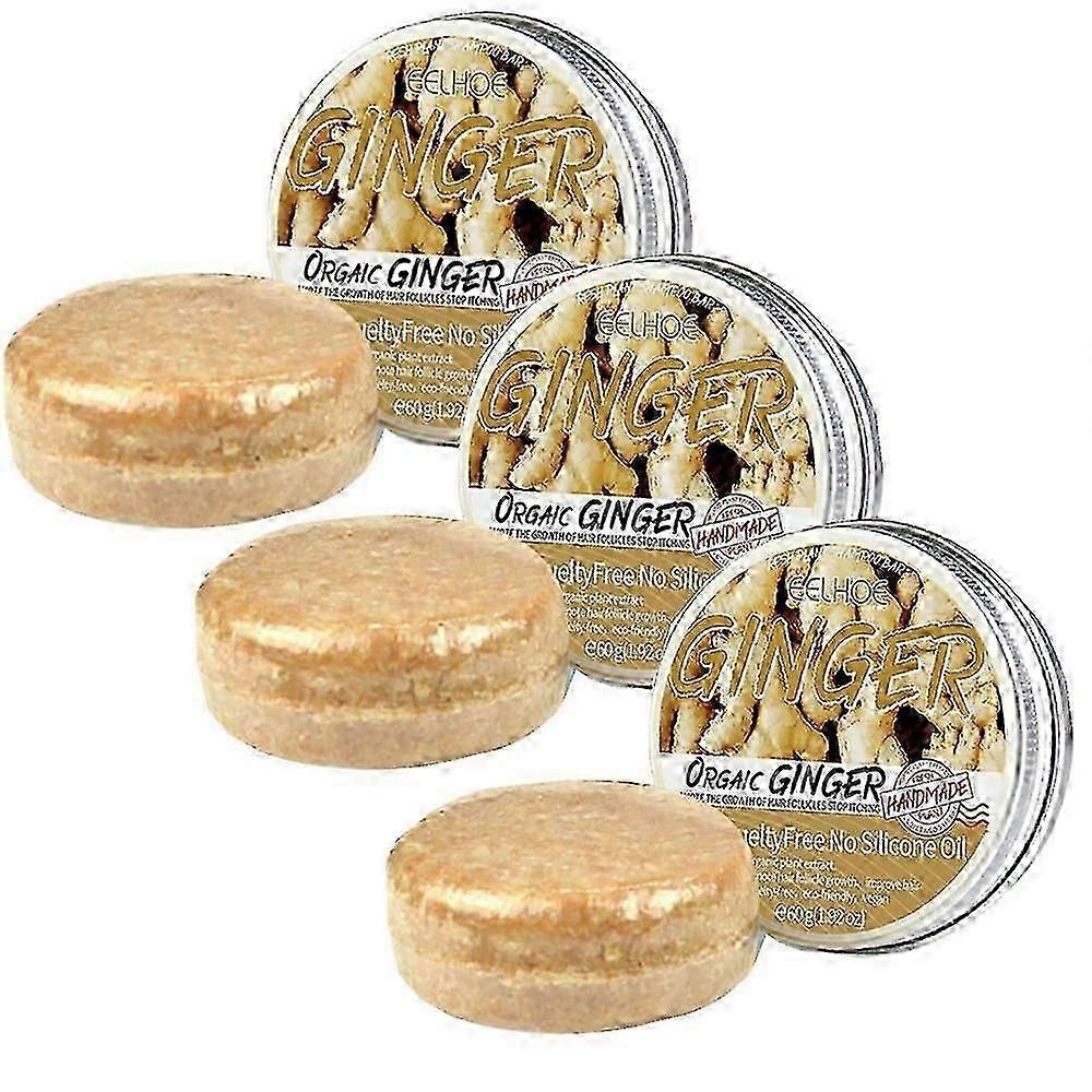 3pcs Organic Ginger Shampoo Bar Anti Hair Loss Shmpoo Soap Hair Growth Care Damage Repair Soap~A
