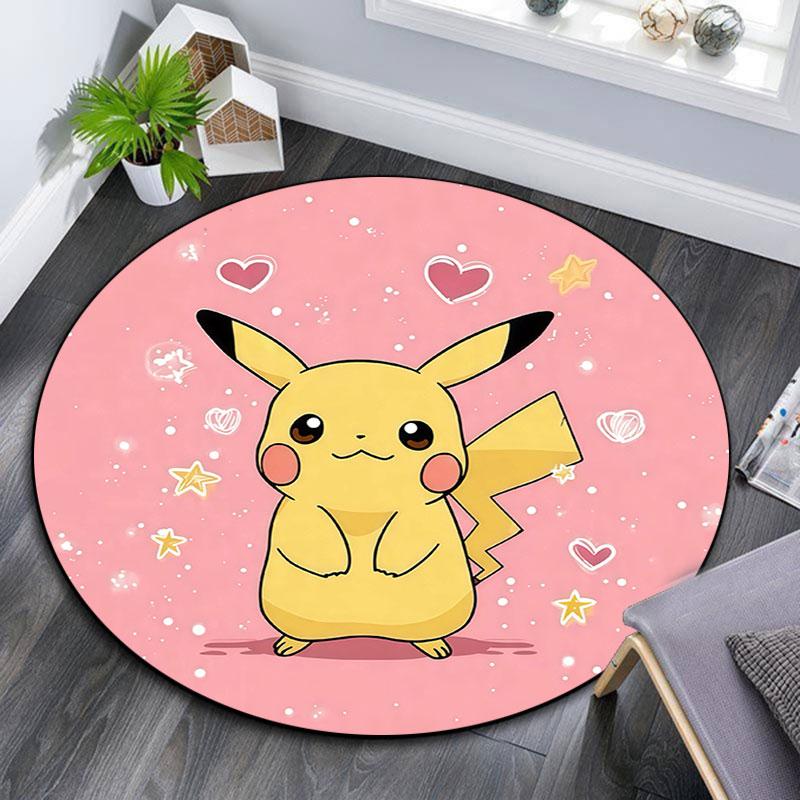 Pikachu,Round Area Rug,Carpet Rug for Living Room Bedroom Sofa Playroom Decor,Non-slip Floor Mat