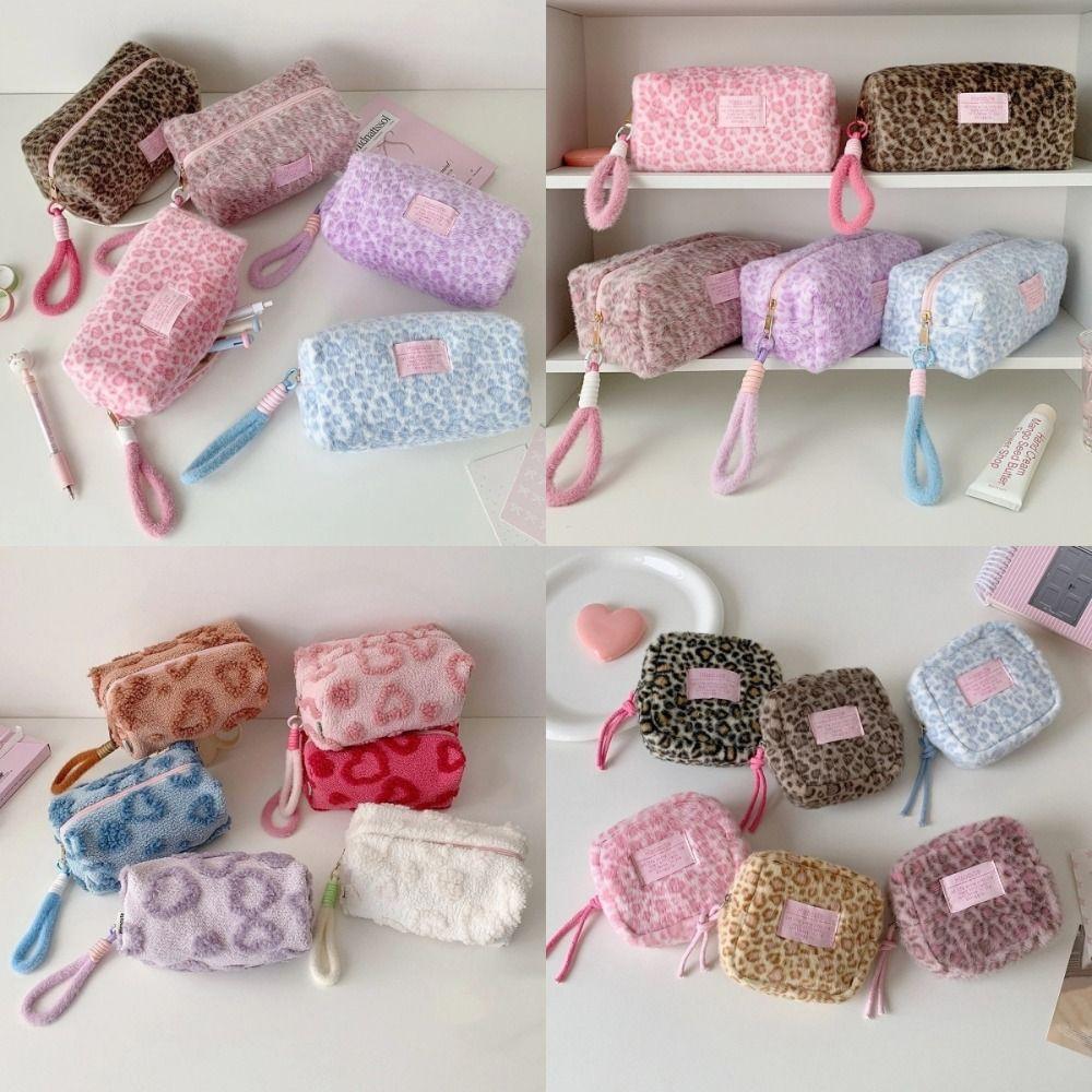 Mit Schlüsselband Leopard Plüsch Schreibwarentasche Leopardenmuster Bleistifttasche Schreibwarenhalter