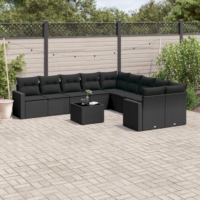 VidaXL Garden Lounge Set with Cushions 11 Pcs, Patio Sofas, Patio Furniture Set, Outdoor Furniture, Black 3219505