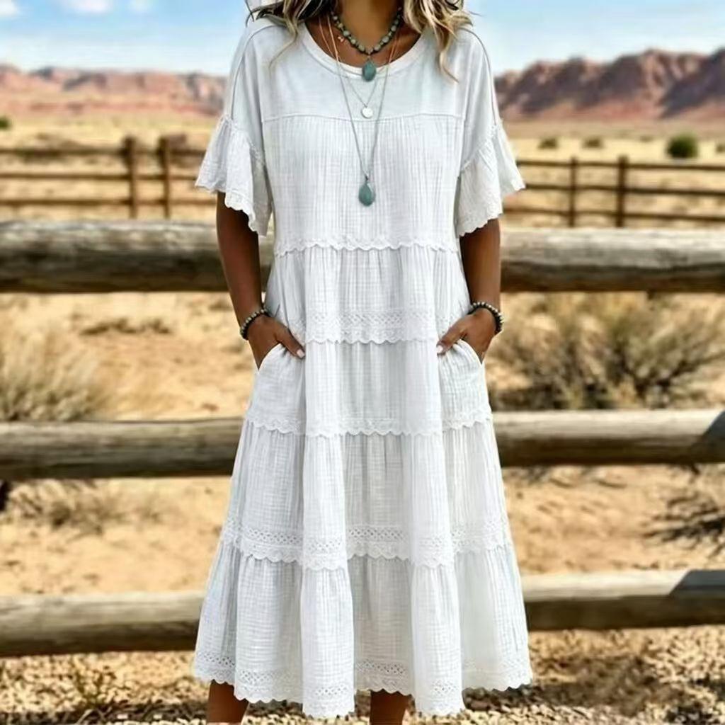 Women's Plus Size Casual Color Round Neck Loose Fit Shirt Dress for Everyday Wear