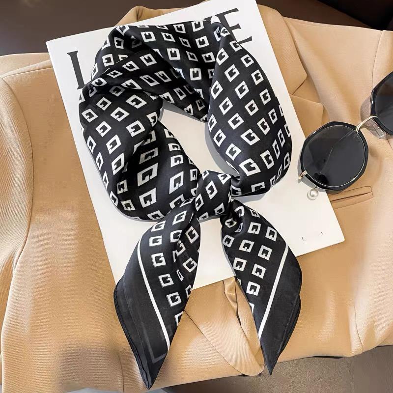68Cm Letter G Silk Scarf For Women Imitation Silk Fashion Simple Headwear Bag Decoration Clothing Square Scarf