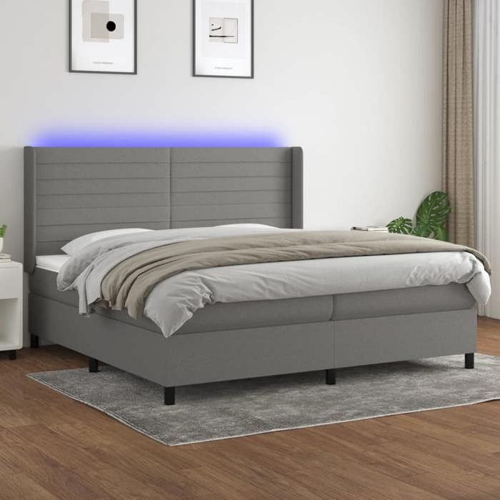 VidaXL Sommier à Lattes de Lit avec Matelas et LED, Lit Rembourré avec Tête de Lit, Lit Double, Lit Adulte de Chambre, 3138422