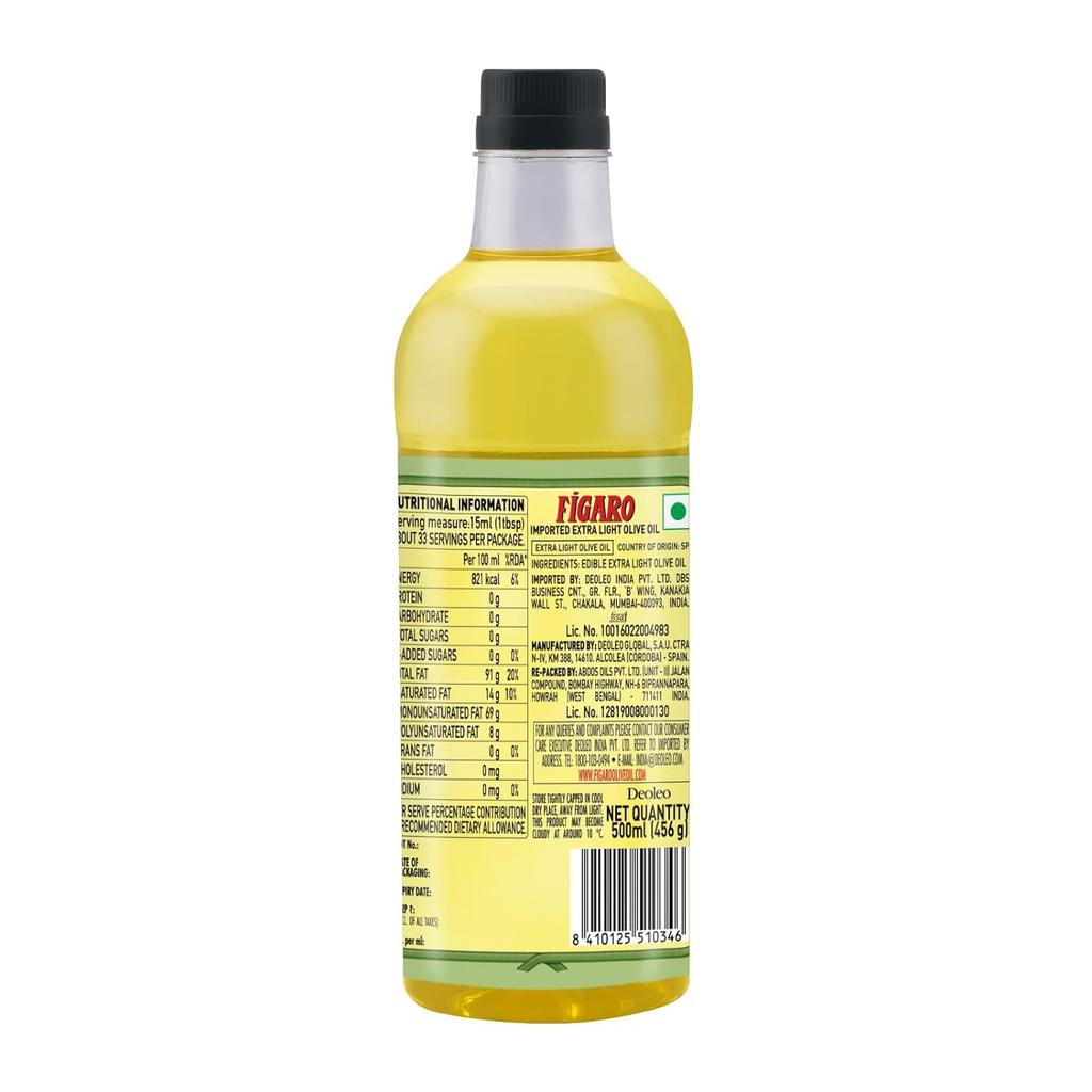 Figaro Extra Light Tasting Olive Oil 500 ml Pack of 1 – Perfect for Indian Cooking and Deep Frying
