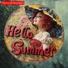 2d Flat 20*20cm, Round Wooden Sign, "Hello Summer" Entrance Decor Gift, for Bar, Club, Home, Garden, Room Wall Decor.