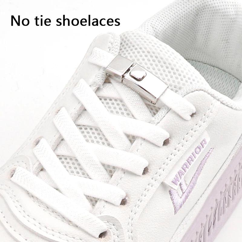 1Pair 8MM Flat Tennis No Tie Shoelace Press Lock Shoelaces Without Ties Elastic Laces Sneakers Adult Kids for Shoes Accessories