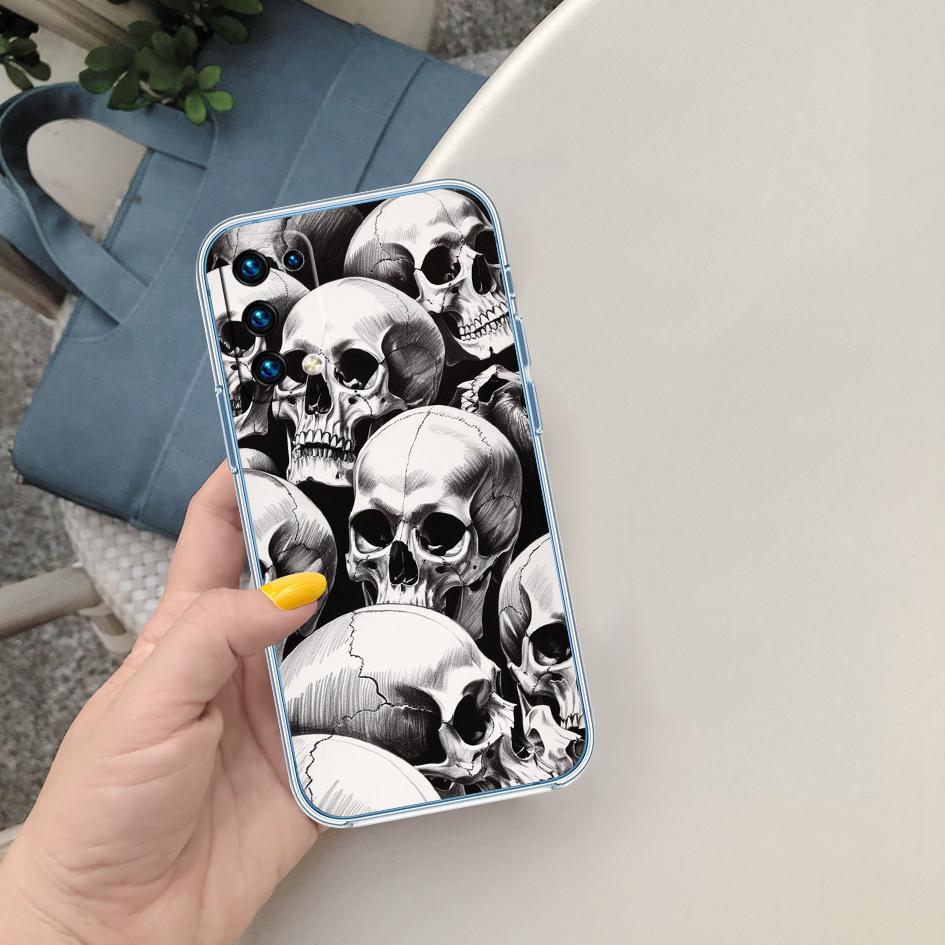 FM46 Skeleton Skull Soft Shell Transparent Phone Case for Motorola Moto G7 G8 G9 G84 G85 G73 G24 G15 Z2 Play Power Plus