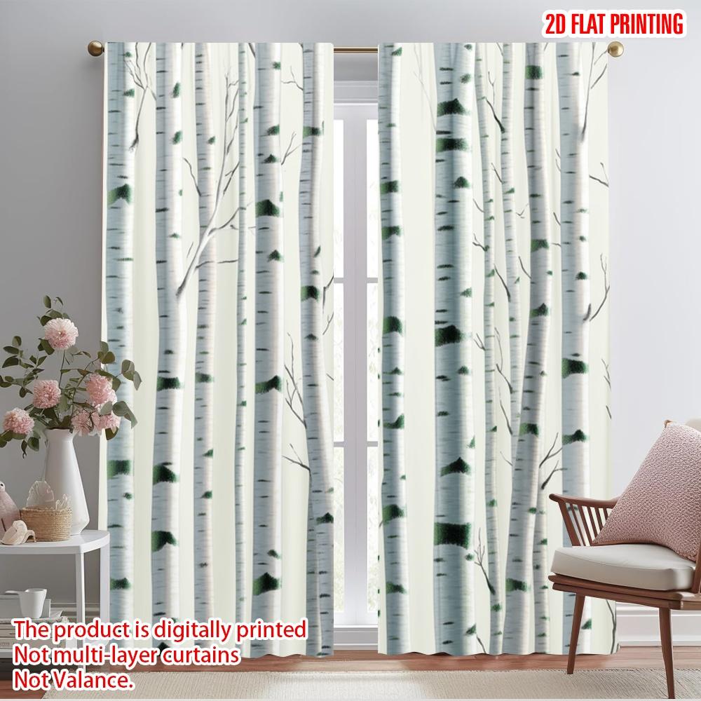 

2 шт., 2D печать на плоскости Популярные шторные панели Березовый лес Тишина Универсальный полиэстер (без удилища) Праздничное использование в стиле ар-деко для 52.50×116.00 CM 2pcs