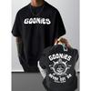 European Sizes Men's Fashion Crew Neck T-Shirt with "GOONIES" Print - Casual Summer Short Sleeve, Beige, for Casual Wear