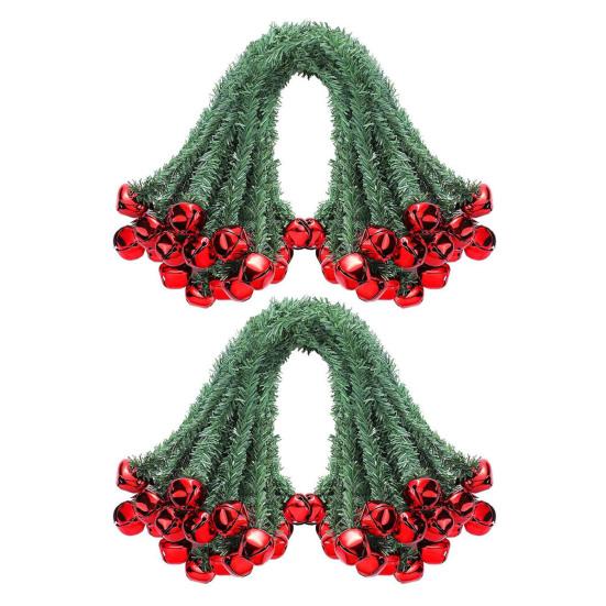 Christmas Garland Ties with Bells Decorative Rope Straps for Wreaths Railings Stairs Flexible Faux Pine Needle Twist Ties Xmas Holiday Decor