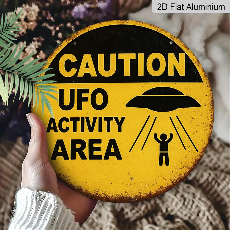 2D Flat 1pc, 8x8 In, Alien Activity Area, Aluminum Metal Decorative Signs & Plaques, Suitable for Home Cafe or Farmhouse Decoration, Festival Party