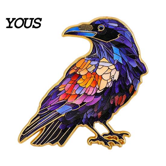 Hat Decoration Pin Brooch with Safety Buckle, Enamel Painting Flying Bird Design Lapel Crow And Pin, Zinc Alloy Metal Base Badge for Coats Shirts