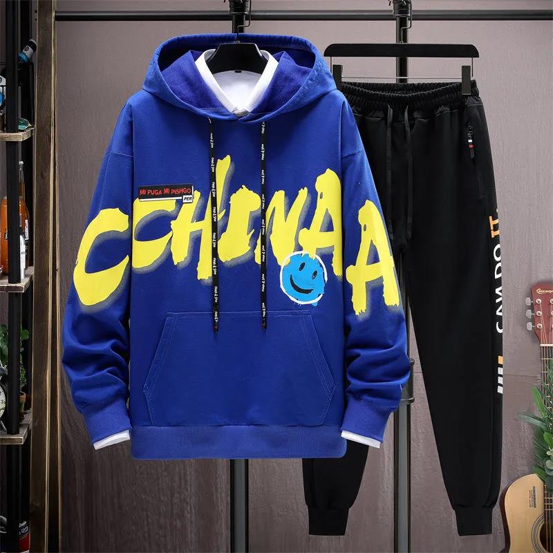 Tonårsstudent Tröjdräkt Huvtröja och Lediga Byxor Skoltrend Sportdräkt för Vår & Höst