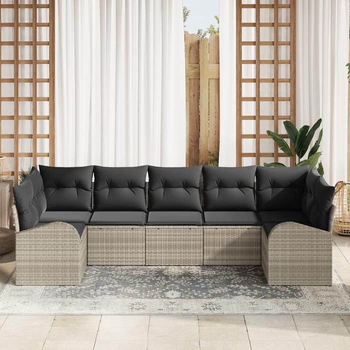 VidaXL Ensemble de sofa de jardin 7 pièces avec coussins gris clair en poly rotin 3346192